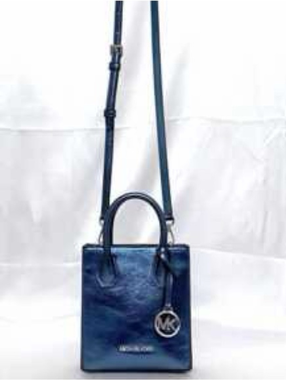 Michael Kors XS Mercer Metallic Navy Blue leather Mini Satchel crossbody NWOT - Picture 11 of 16